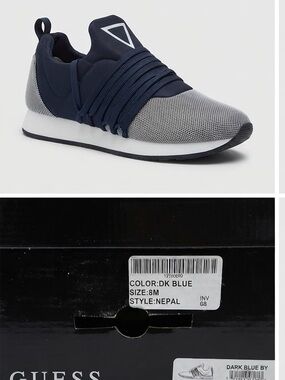 Guess Men’s Dark Blue and Gray Knit Slip-On Sneakers